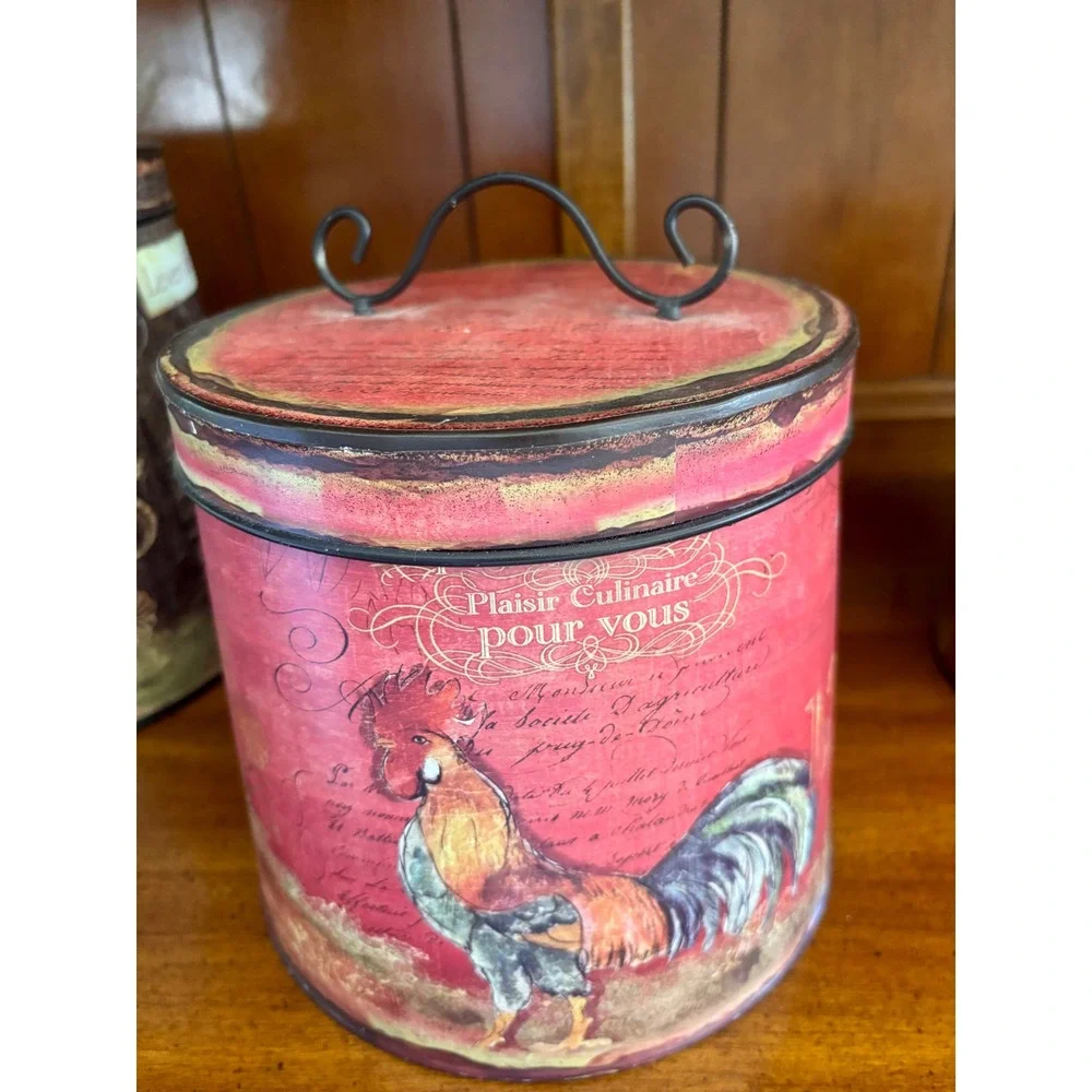 Antique Farmhouse French Country Rooster Canister Set 3 piece kitchen cookware - Picture 5 of 10